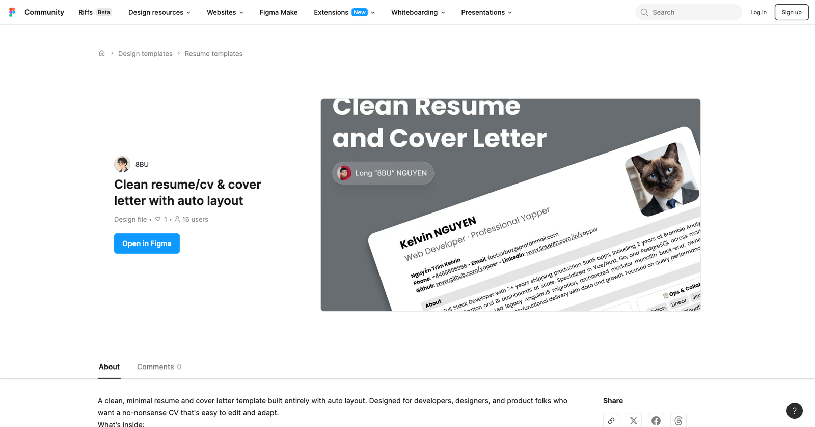 fig. 7 the résumé template, published on the Figma Community.